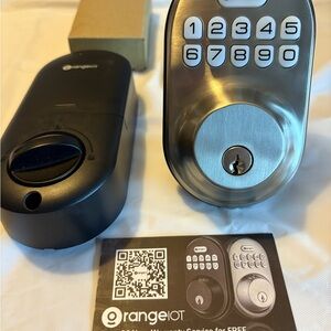 Sleek Silver and Black Electronic Lock with Keypad and Fingerprint Access